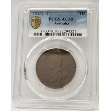 AUSTRALIA 1925 . ONE 1 PENNY . PCGS AU50